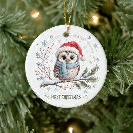 Winteruil eerste kerst herinnering foto keramisch ornament