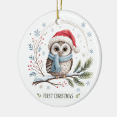 Winteruil eerste kerst herinnering foto keramisch ornament (Links)