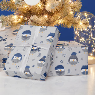 winteruil met blauw pet van wol cadeaupapier