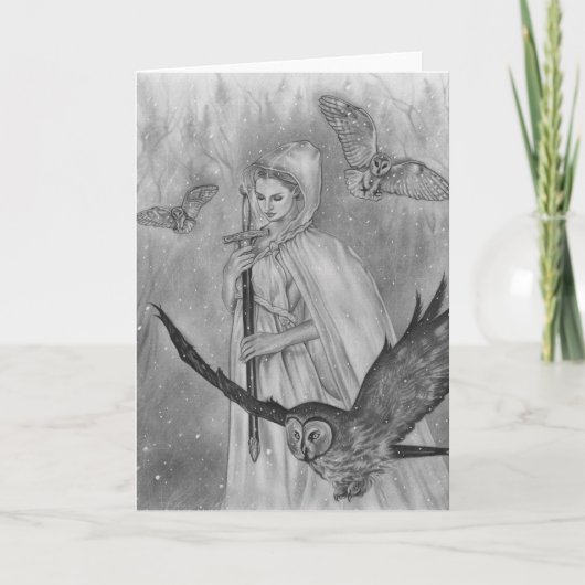 Winteruilen Lady Wenskaart Feestdagen Kaart (Voorkant)