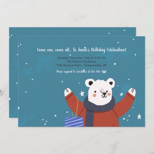 Winteruitnodiging Beer Kaart (Voorkant / Achterkant)