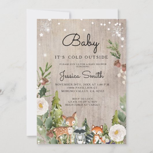 winteruitnodiging voor dierlijk bos kaart (Voorkant)