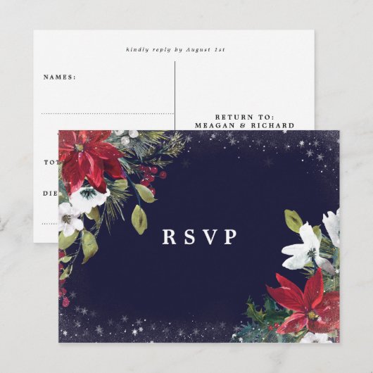 Wintervakantie Bloemen bruiloft RSVP briefkaart (Voorkant / Achterkant)