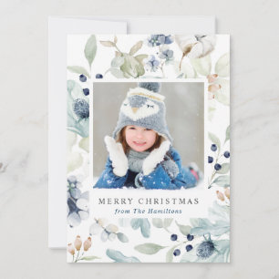 Wintervakantie Bloemen met Familiefoto Feestdagenkaart