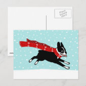 Wintervakantie Boston Terrier met rode sjaal Feestdagenkaart (Voorkant / Achterkant)