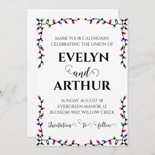 Wintervakantie bruiloft Bewaar de datum uitnodigin Kaart (Voorkant / Achterkant)