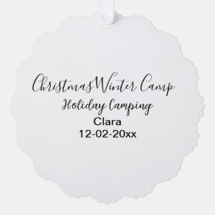 Wintervakantie camping op maat naamdatum toevoegen ornament kaart