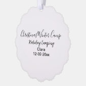 Wintervakantie camping op maat naamdatum toevoegen ornament kaart (Links)