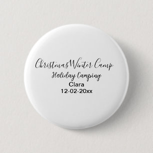 Wintervakantie camping op maat naamdatum toevoegen ronde button 5,7 cm