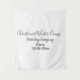 Wintervakantie camping op maat naamdatum toevoegen wandkleed