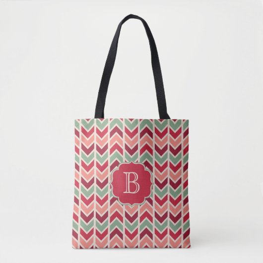 Wintervakantie Chevrons Patroon met Monogram Tote Bag (Voorkant)