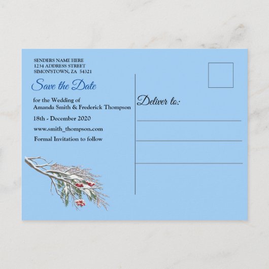 Wintervakantie die sparen de Datum plaatst Aankondigingskaart (Achterkant)