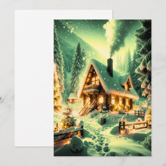 Wintervakantie: een besneeuwd Wenskaart Feestdagenkaart (Voorkant / Achterkant)