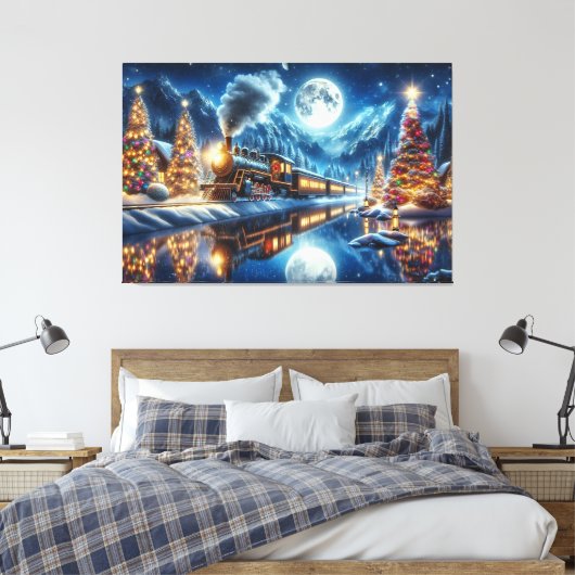 Wintervakantie Express Treinschilderij Canvas Afdruk (Insitu (Slaapkamer))