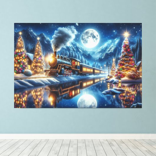 Wintervakantie Express Treinschilderij Canvas Afdruk (Insitu (Houten vloer))