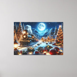 Wintervakantie Express Treinschilderij Canvas Afdruk