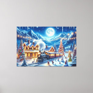 Wintervakantie Express Treinschilderij Canvas Afdruk