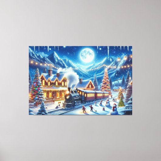 Wintervakantie Express Treinschilderij Canvas Afdruk (Voorkant)