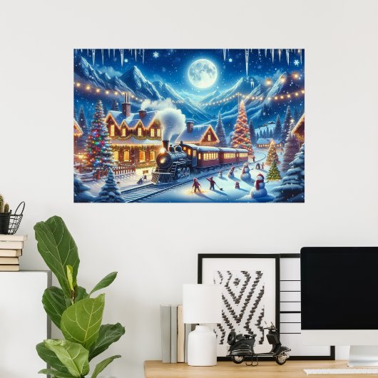 Wintervakantie Express Treinschilderij Poster (Thuiskantoor)
