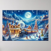 Wintervakantie Express Treinschilderij Poster (Voorkant)
