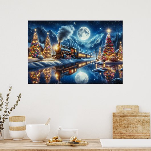 Wintervakantie Express Treinschilderij Poster (Keuken)