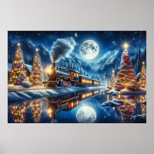 Wintervakantie Express Treinschilderij Poster (Voorkant)