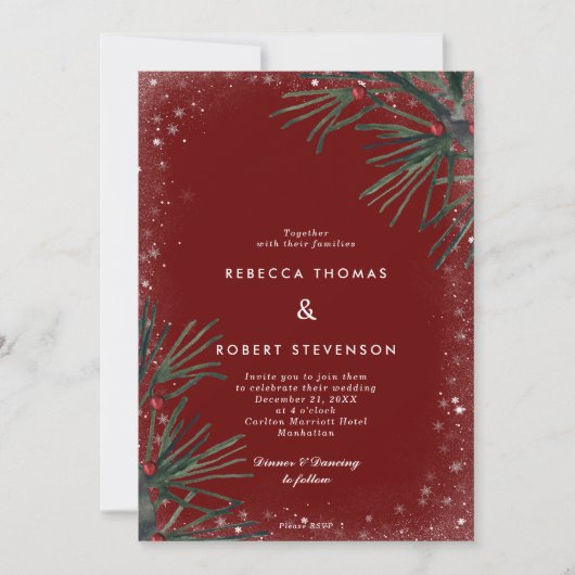 Wintervakantie glitter dennenbes bruiloft kaart (Voorkant)