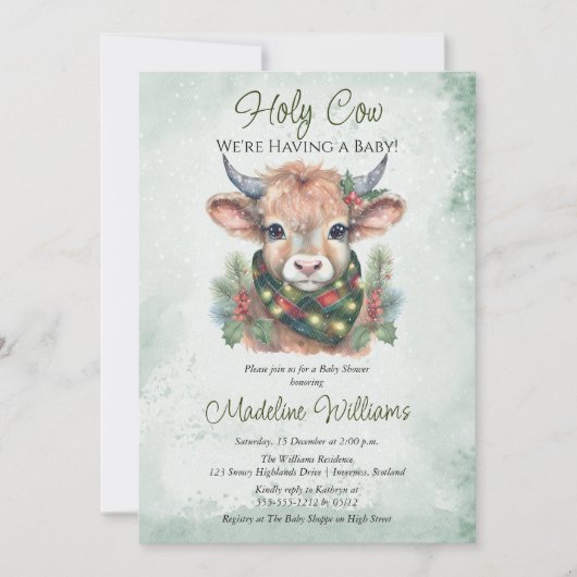 Wintervakantie Highland Holy Koe Baby shower Kaart (Voorkant)