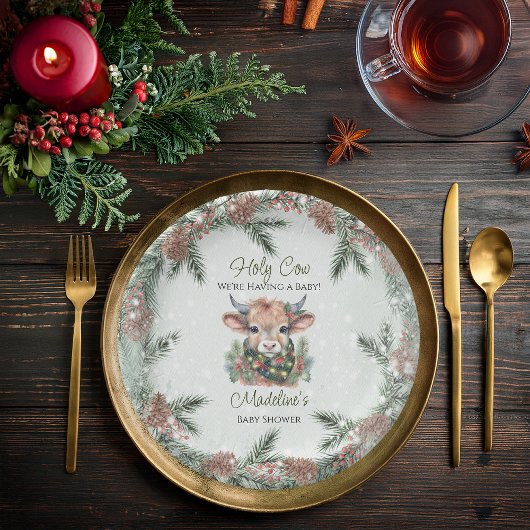 Wintervakantie Highland Holy Koe Baby shower Papieren Bordje