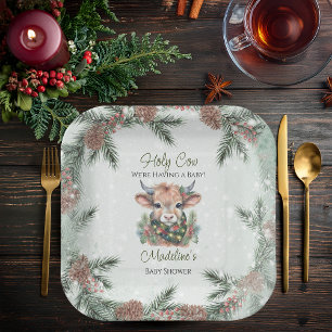 Wintervakantie Highland Holy Koe Baby shower Papieren Bordje