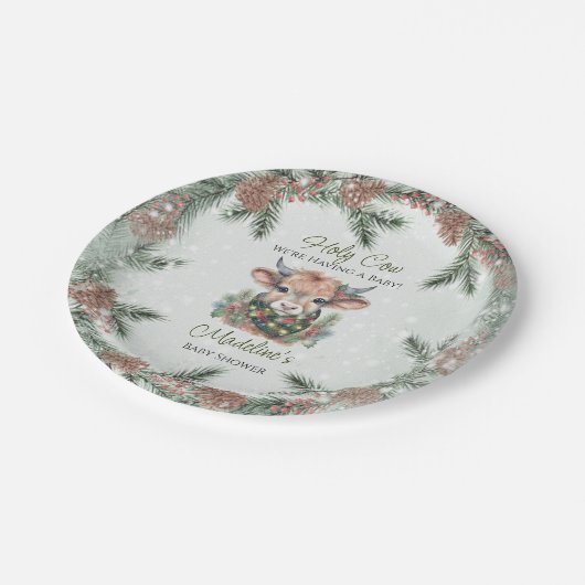 Wintervakantie Highland Holy Koe Baby shower Papieren Bordje (Gekanteld)