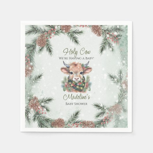 Wintervakantie Highland Holy Koe Baby shower Servet (Voorkant)