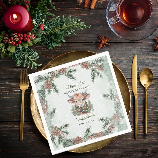 Wintervakantie Highland Holy Koe Baby shower Servet