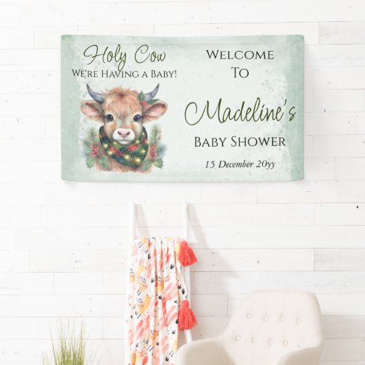 Wintervakantie Highland Holy Koe Baby shower Spandoek (Insitu)