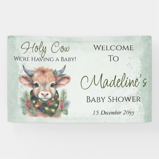 Wintervakantie Highland Holy Koe Baby shower Spandoek (Horizontaal)