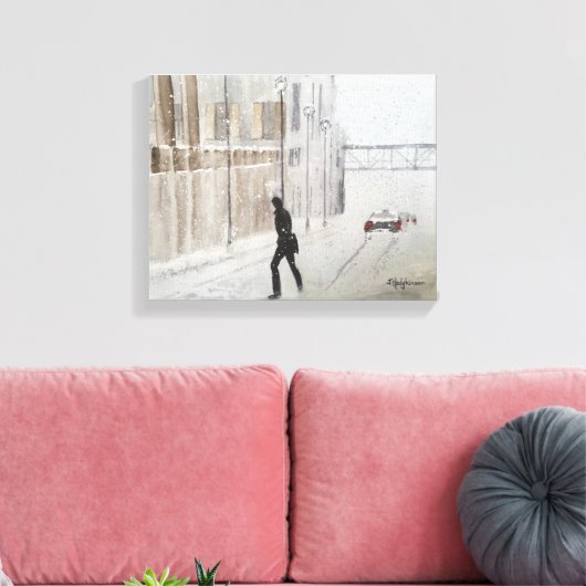 WINTERVAKANTIE IN DE STAD WATERVERF CANVAS AFDRUK (Insitu (Woonkamer))