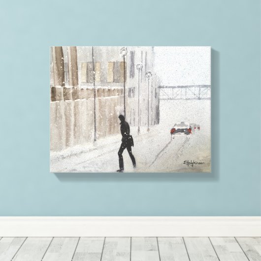 WINTERVAKANTIE IN DE STAD WATERVERF CANVAS AFDRUK (Insitu (Houten vloer))