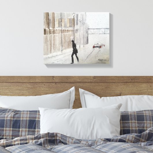WINTERVAKANTIE IN DE STAD WATERVERF CANVAS AFDRUK (Insitu (Slaapkamer))