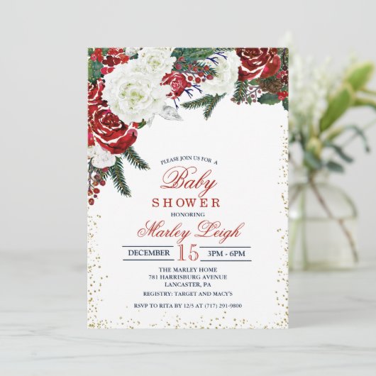 Wintervakantie Kerst Baby shower Uitnodiging (Staand voorkant)