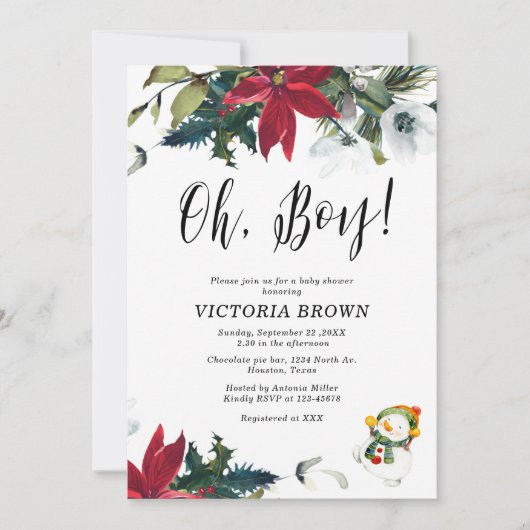 Wintervakantie Kerstmis Poinsettia Baby shower Kaart (Voorkant)