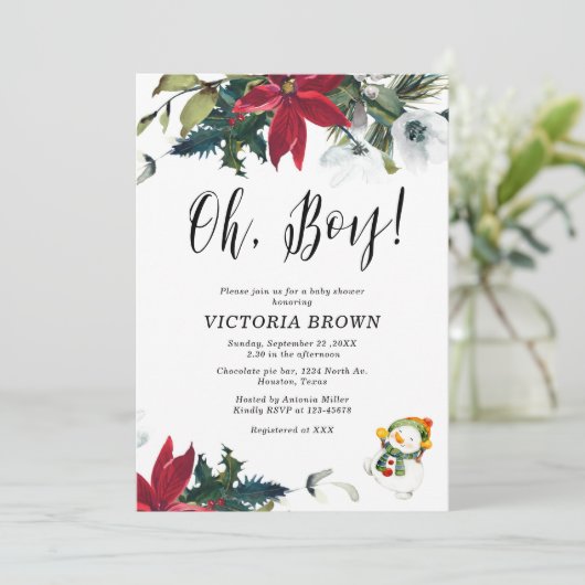 Wintervakantie Kerstmis Poinsettia Baby shower Kaart (Staand voorkant)