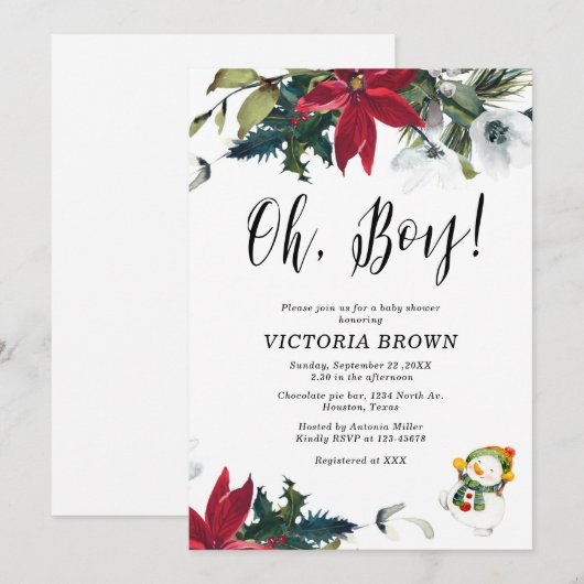 Wintervakantie Kerstmis Poinsettia Baby shower Kaart (Voorkant / Achterkant)