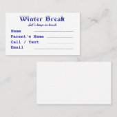 Wintervakantie kinder visitekaartje (Voorkant / Achterkant)