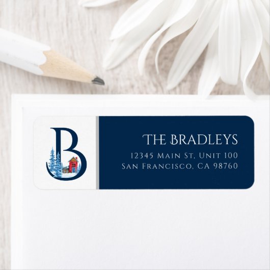 Wintervakantie | Letter B Monogram Adreslabel Etiket (Insitu)