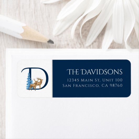 Wintervakantie | Letter D Monogram Adreslabel Etiket (Insitu)