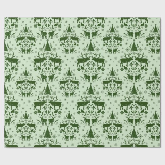 Wintervakantie met rendieren, sneeuwkonijnen, bome cadeaupapier (Vlak)