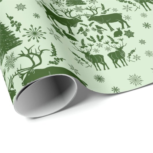 Wintervakantie met rendieren, sneeuwkonijnen, bome cadeaupapier (Rol Hoek)