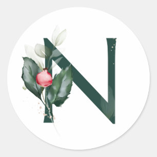 Wintervakantie MONOGRAM rode poinsettia-bessen C Ronde Sticker