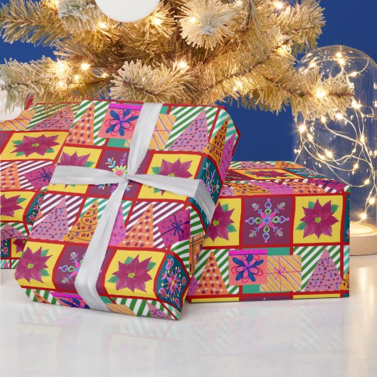 wintervakantie-patchwork cadeaupapier (Feestdagen)