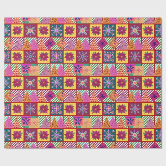wintervakantie-patchwork cadeaupapier (Vlak)
